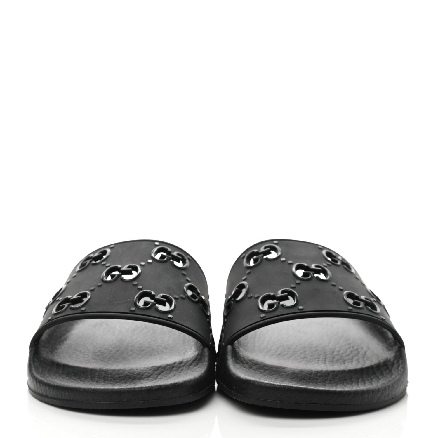 Gucci Rubber GG Monogram Perforated Womens Slide Sandals 37 Black 2 of 7