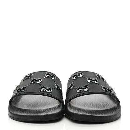 Gucci Rubber GG Monogram Perforated Womens Slide Sandals 37 Black 2 of 7