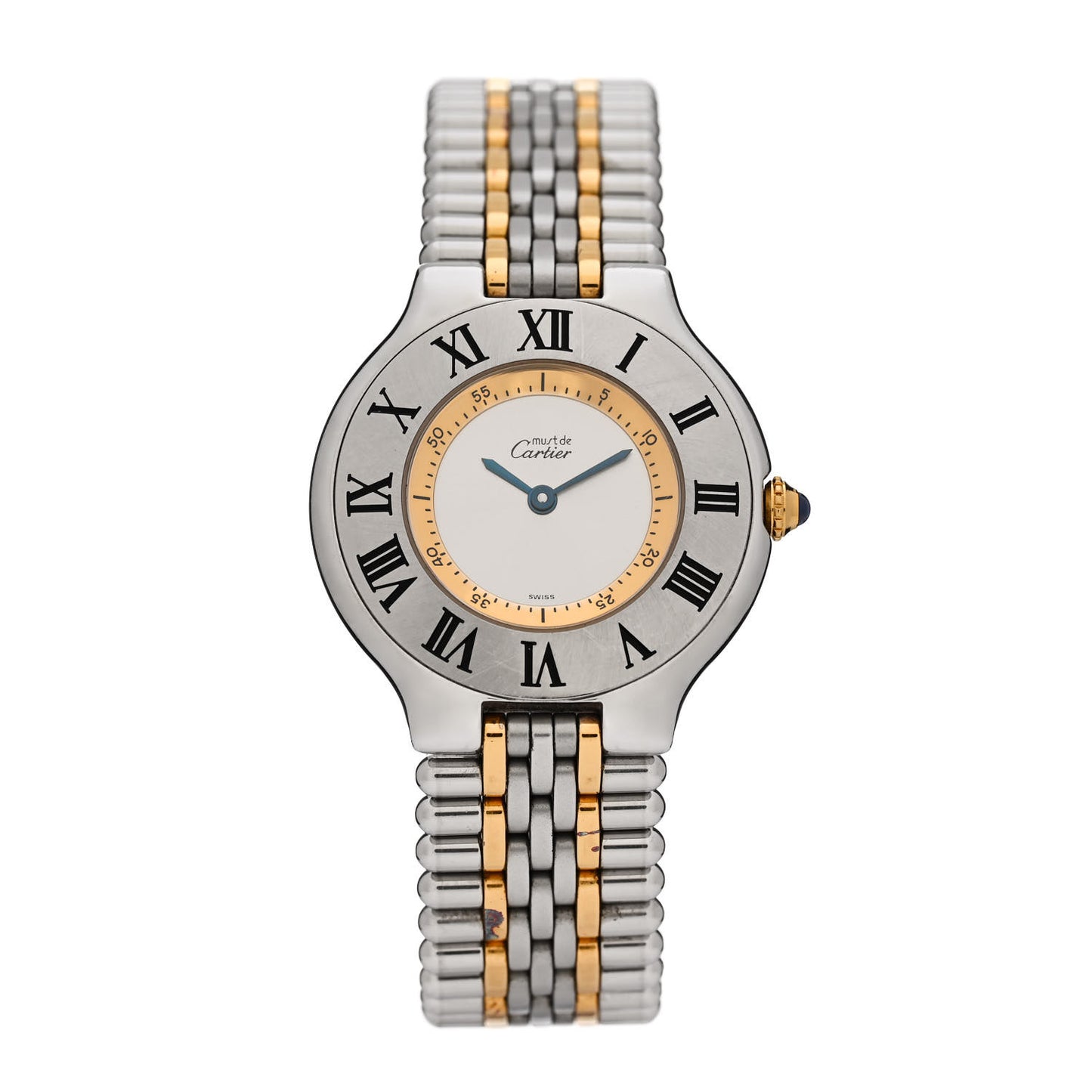 Stainless Steel 18K Yellow Gold 28mm Must De 21 Bullet Link Quartz Watch