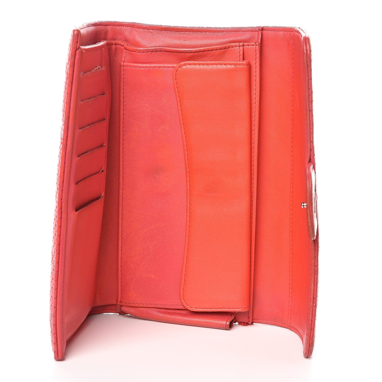 Perforated Lambskin Quilted Flap Wallet Red