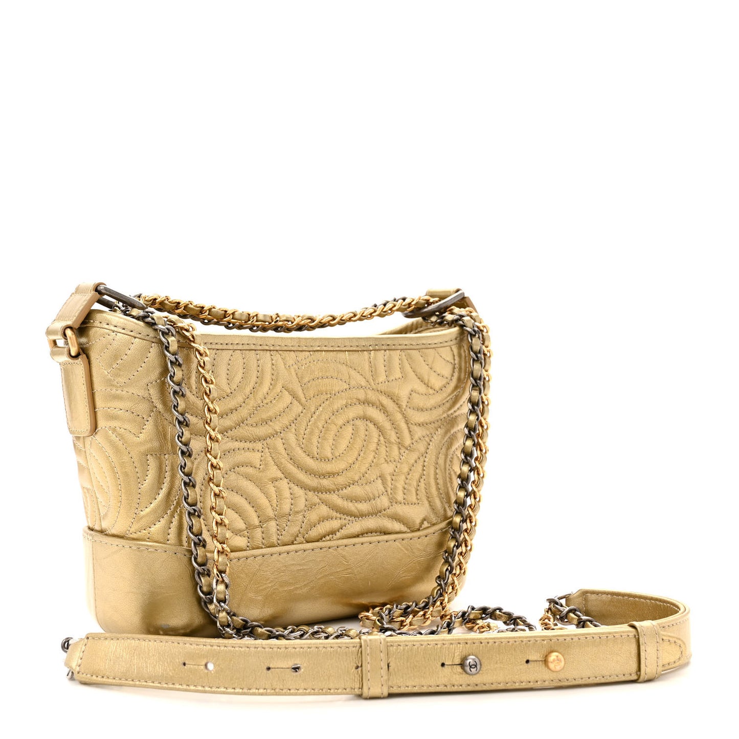 Metallic Aged Calfskin CC Quilted Small Gabrielle Hobo Gold