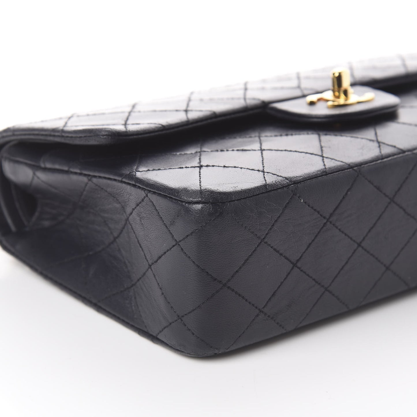 Lambskin Quilted Medium Double Flap Black