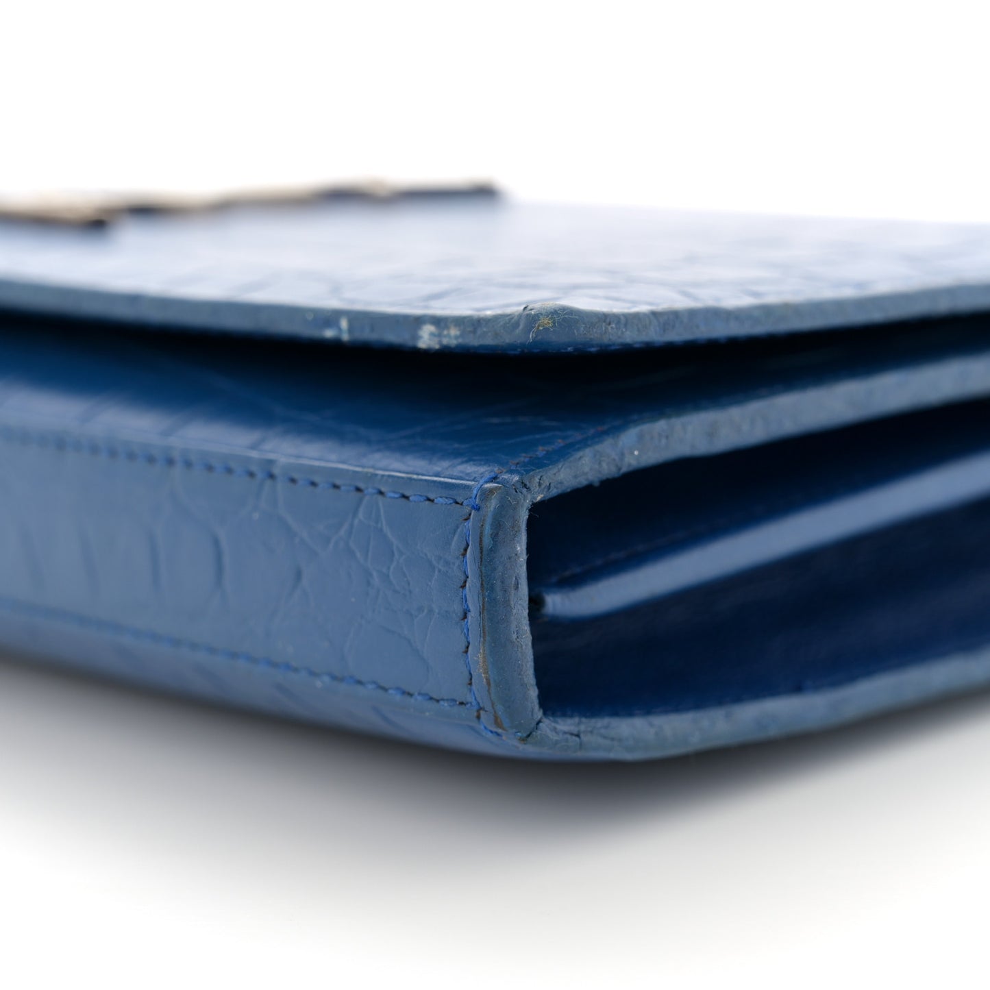 Calfskin Crocodile Embossed Monogram Chain Wallet Royal Blue