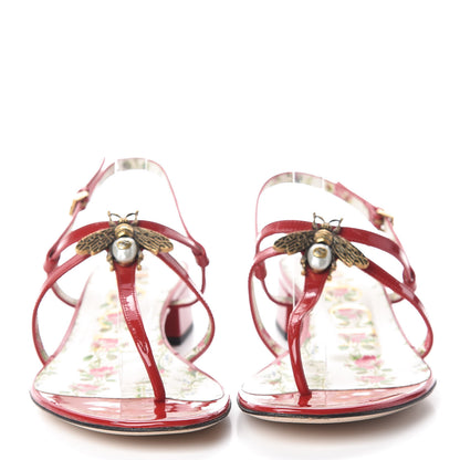 Gucci Patent Bee Thong Sandal 37 Hibiscus Red 3 of 11