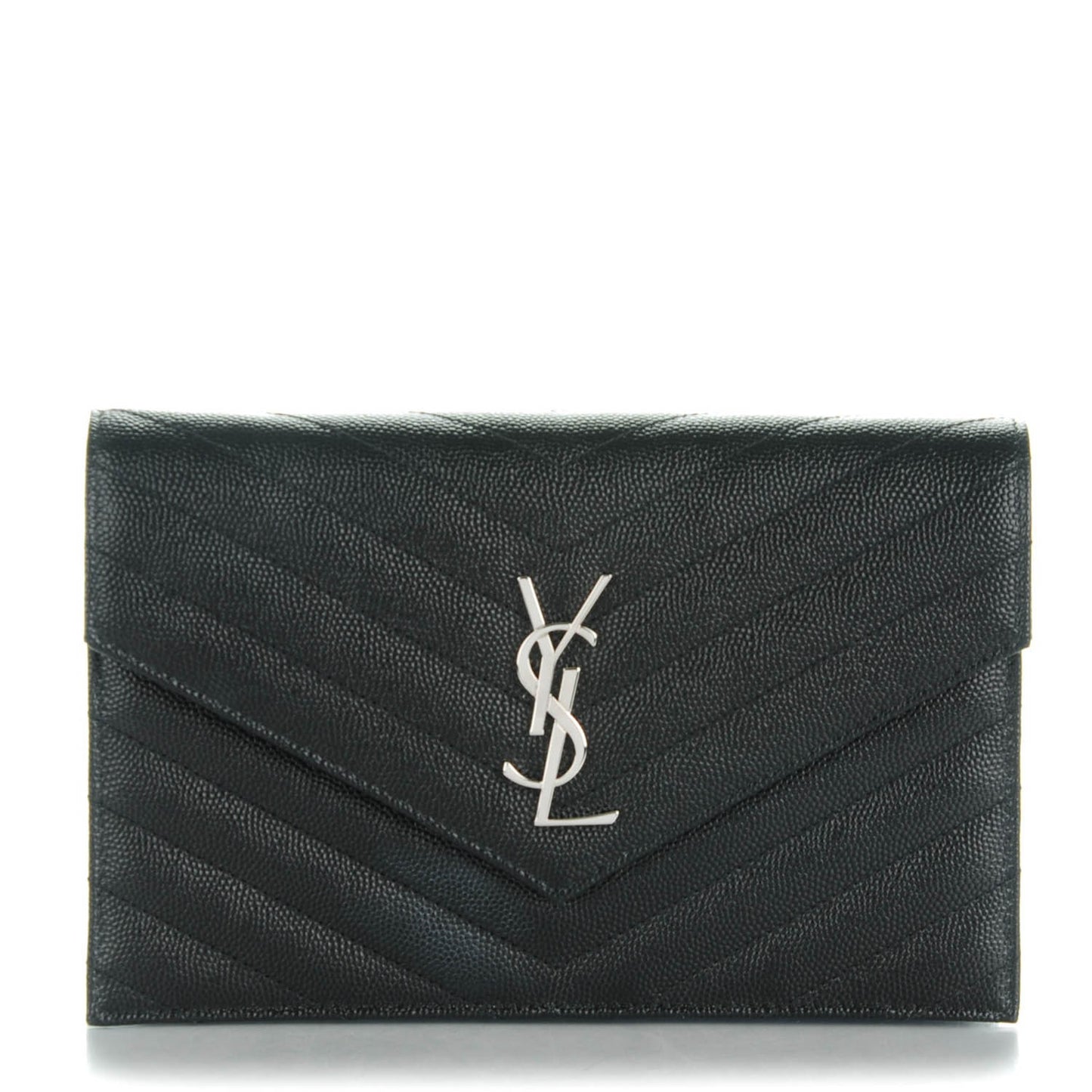 Grain De Poudre Matelasse Chevron Monogram Envelope Chain Wallet Black