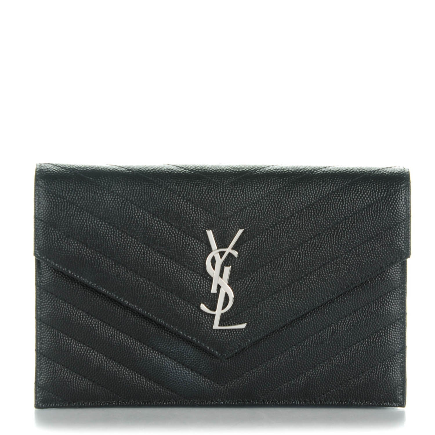Saint Laurent Grain De Poudre Matelasse Chevron Monogram Envelope Chain Wallet Black 1 of 7