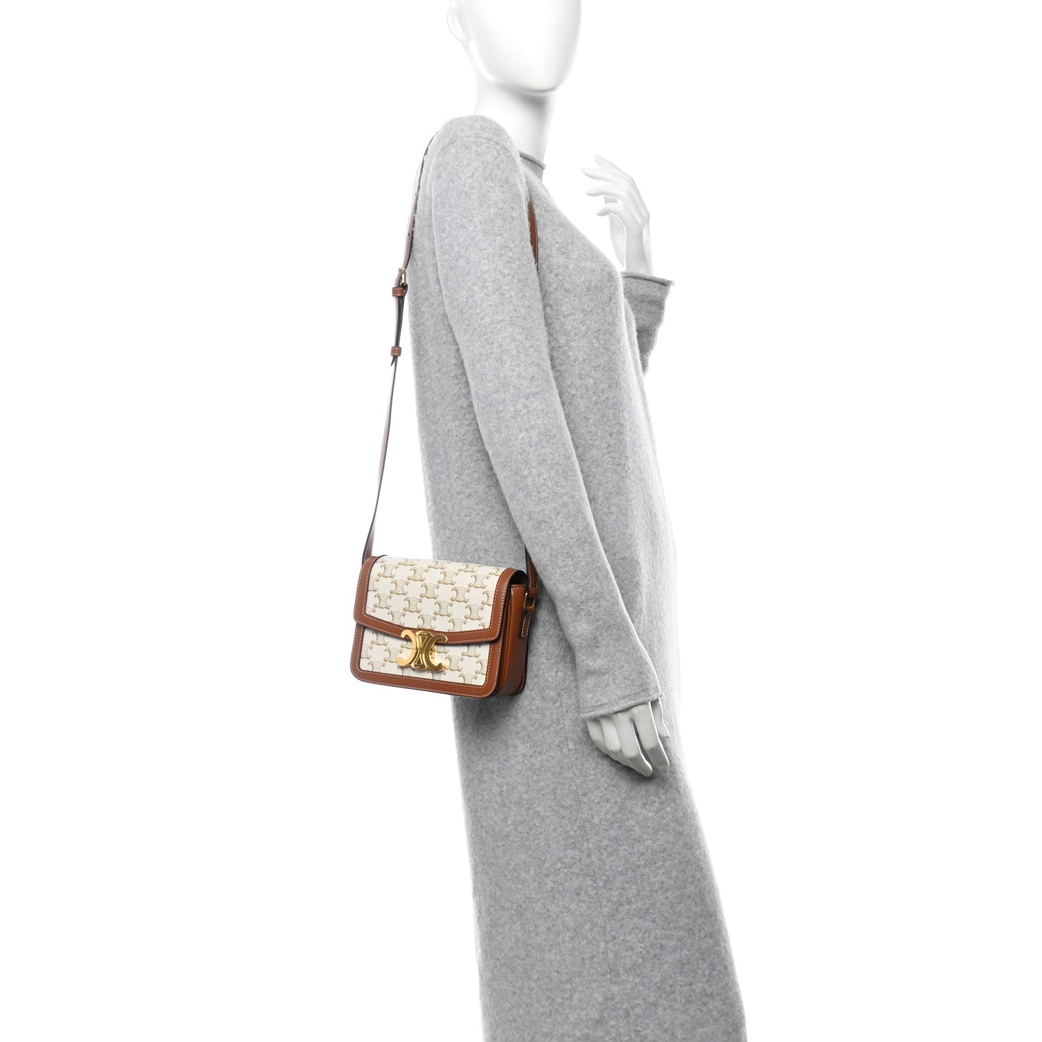 Celine Calfskin Triomphe Canvas Teen Triomphe Bag White 2 of 11