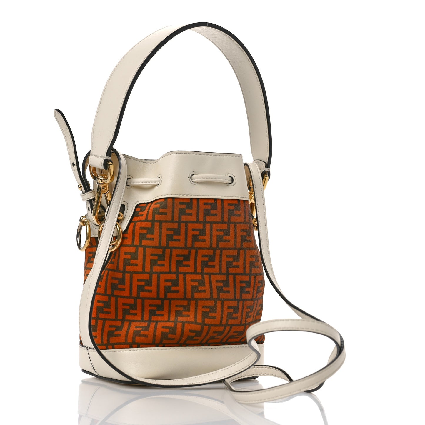 Suede Vitello King F is Fendi Micro FF Mini Mon Tresor Bucket Bag Arancio Marrone White Ice