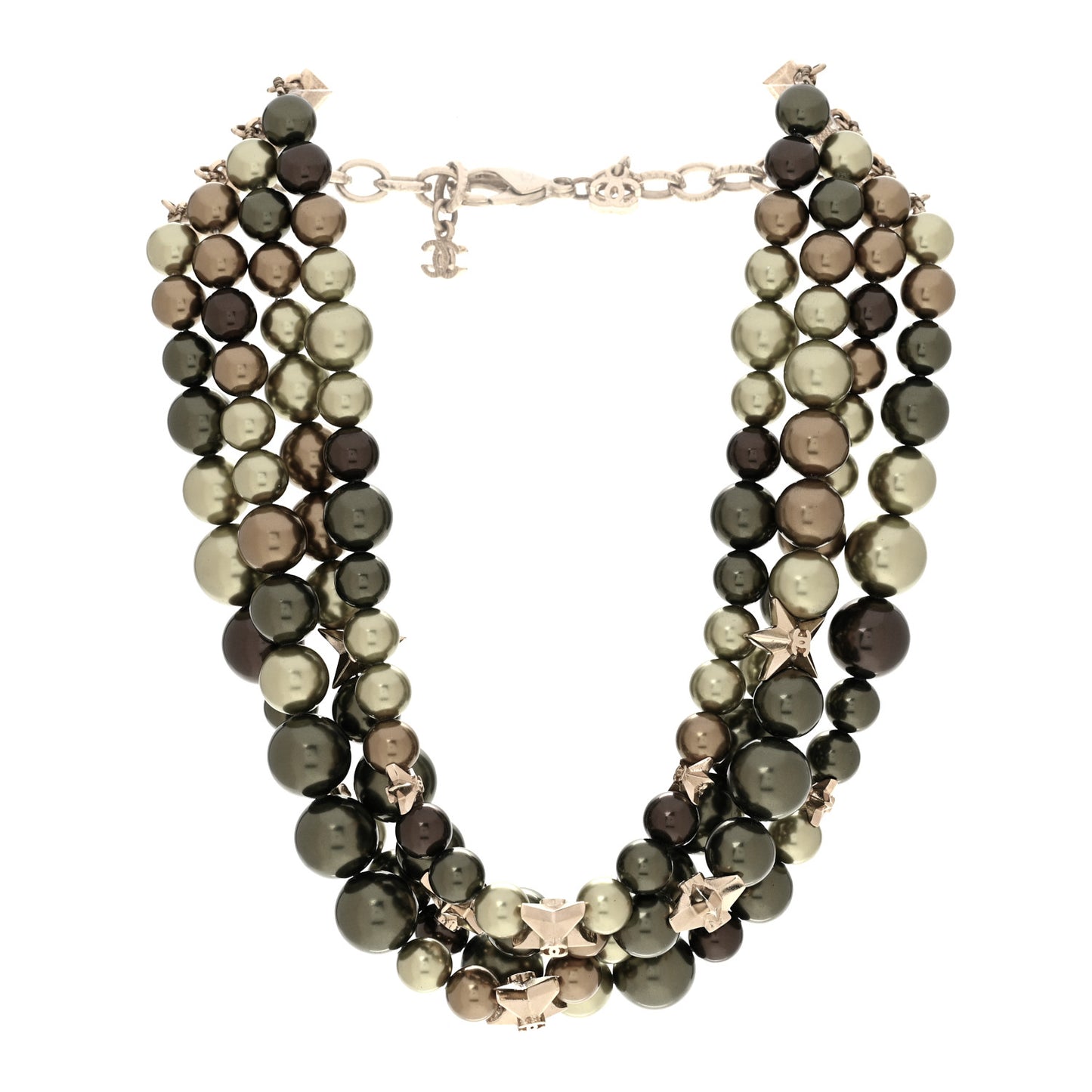 Metal Textured Bead CC Star Choker Necklace Green Gold