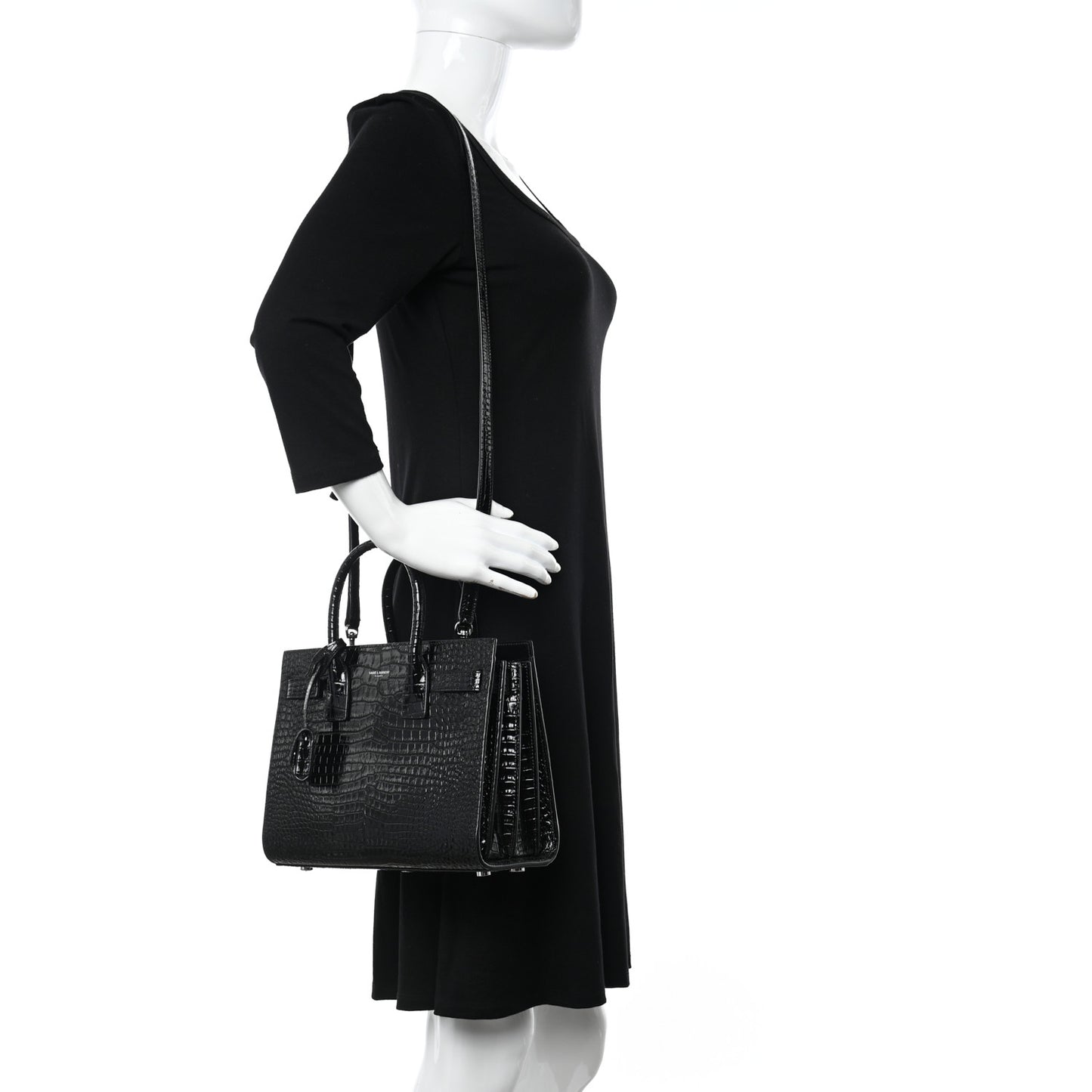 Calfskin Crocodile Embossed Baby Sac De Jour Black
