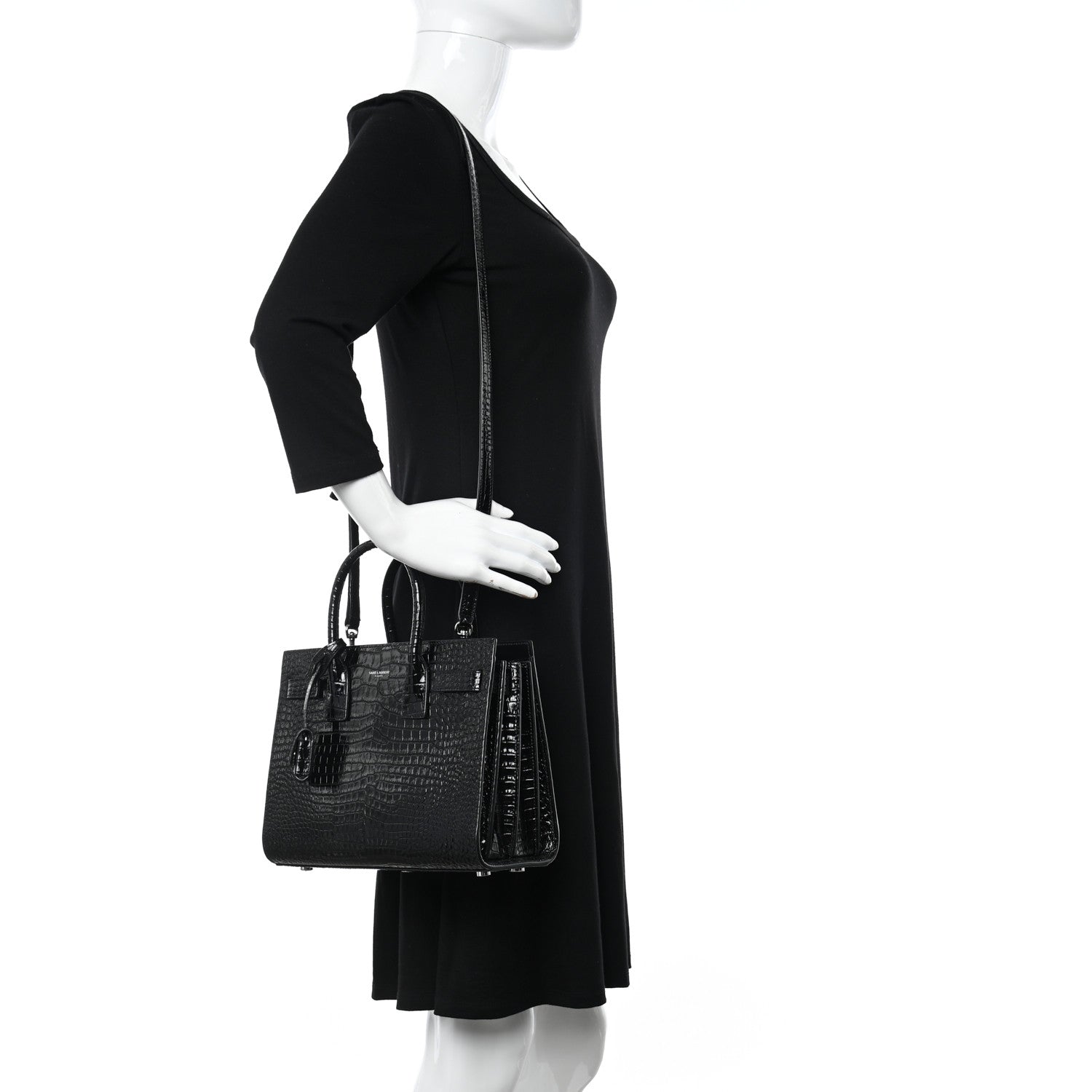 Saint Laurent Calfskin Crocodile Embossed Baby Sac De Jour Black 2 of 9