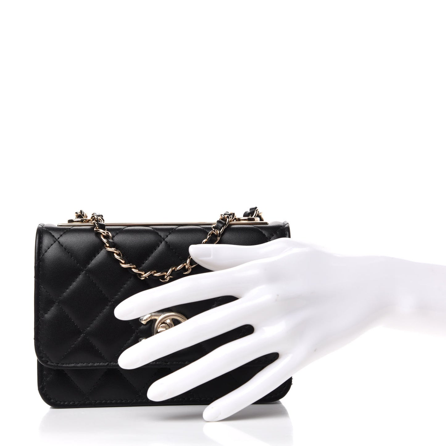Lambskin Quilted Mini Trendy CC Wallet On Chain WOC Black