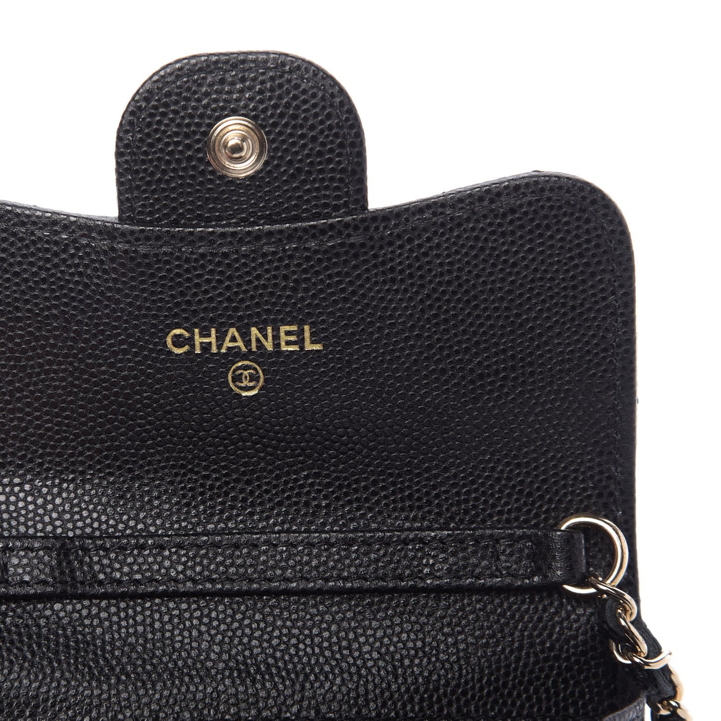 Caviar Quilted Flap Card Holder On Chain Black