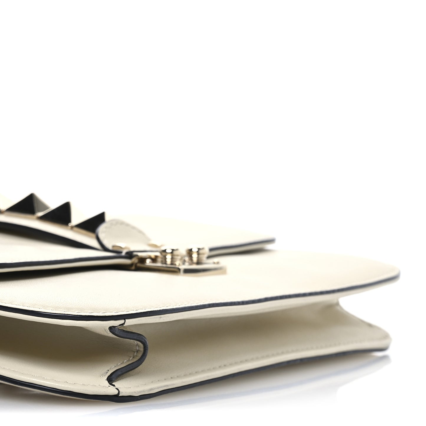 Vitello Medium Glam Lock Rockstud Flap Light Ivory