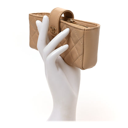 Chanel Lambskin Quilted Mini Phone Holder Clutch Beige 2 of 7
