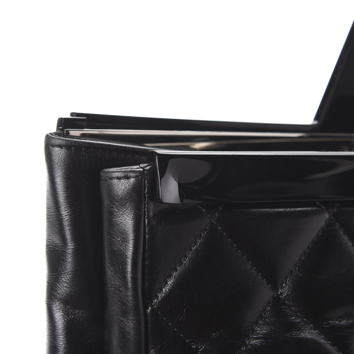 Glazed Calfskin Quilted Large CC Delivery Tote Black