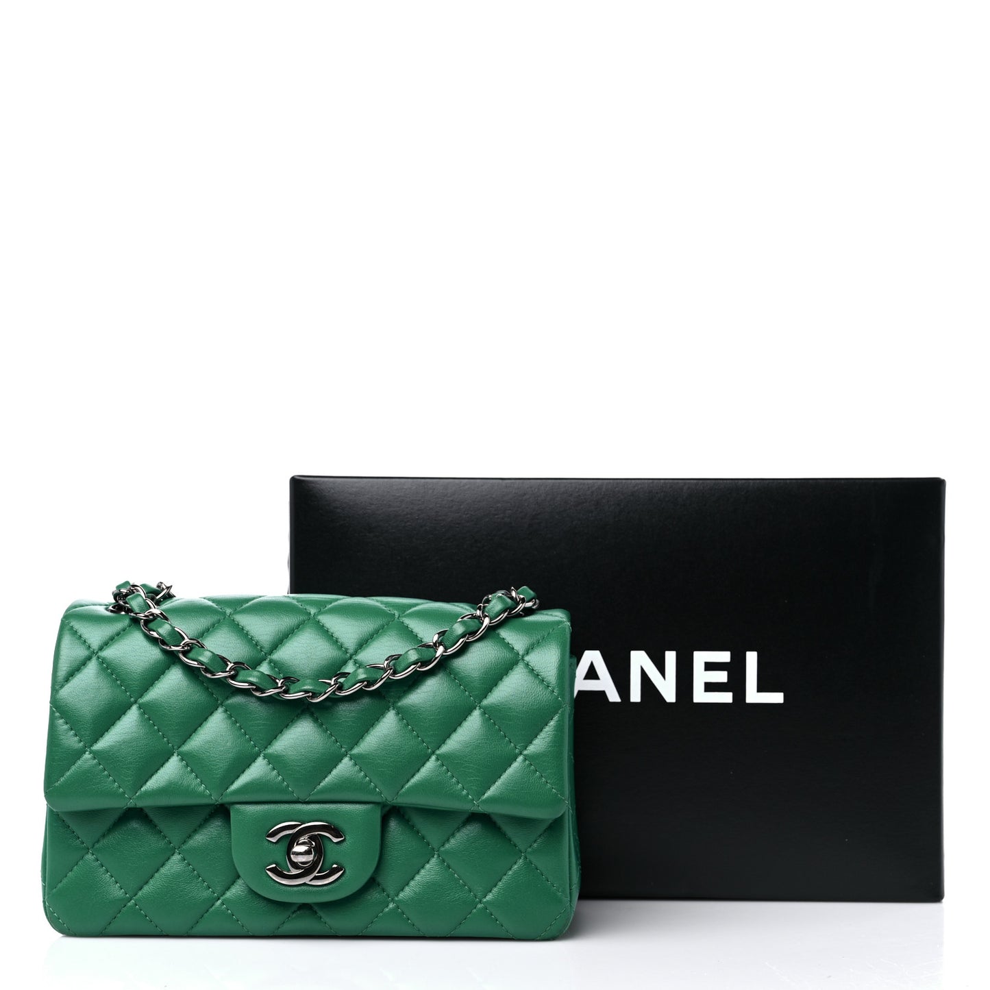 Lambskin Quilted Mini Rectangular Flap Green