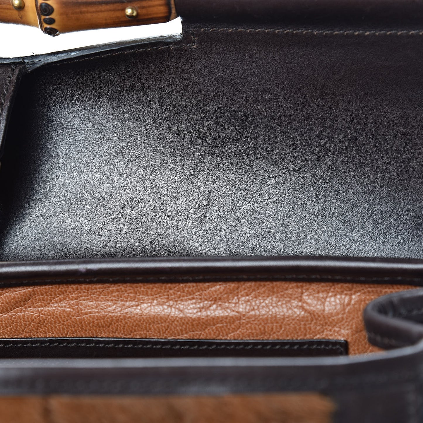 Calf Hair Calfskin Bamboo Bullet Satchel Brown