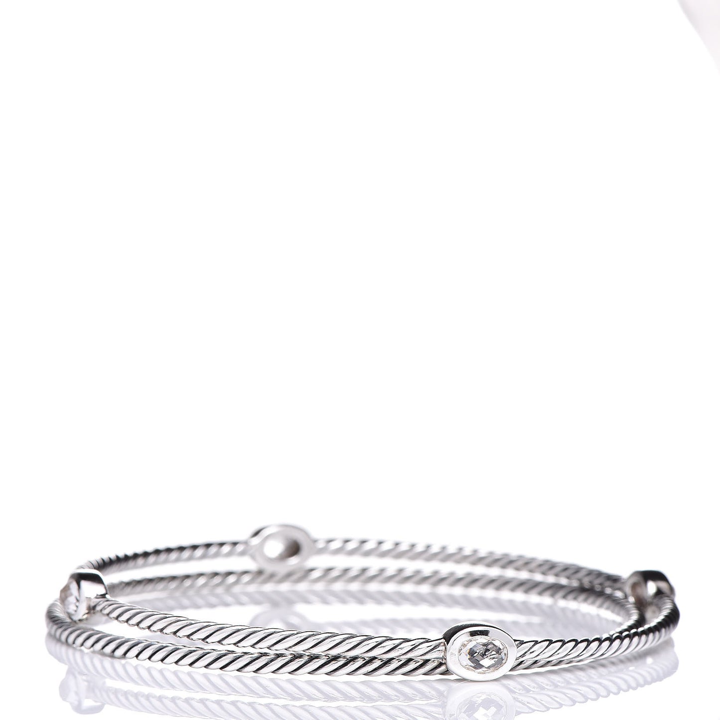 Sterling Silver Crystal Color Classics Cable Bangle Bracelet Set of 2