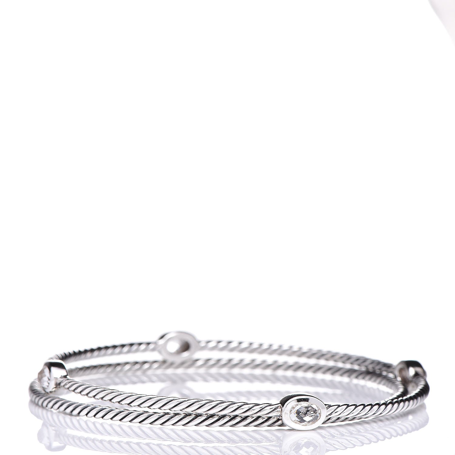 David Yurman Sterling Silver Crystal Color Classics Cable Bangle Bracelet Set of 2 3 of 5