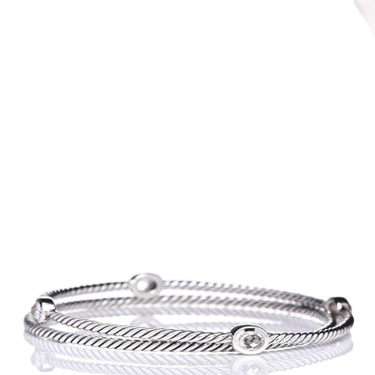 David Yurman Sterling Silver Crystal Color Classics Cable Bangle Bracelet Set of 2 3 of 5