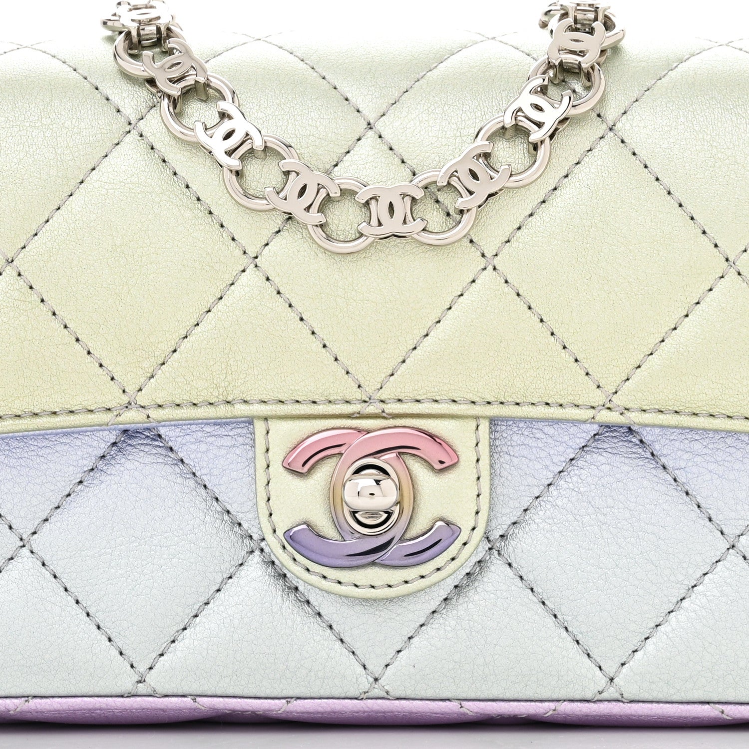Chanel Gradient Metallic Calfskin Quilted Clutch Silver Blue Yellow Purple 8 of 11