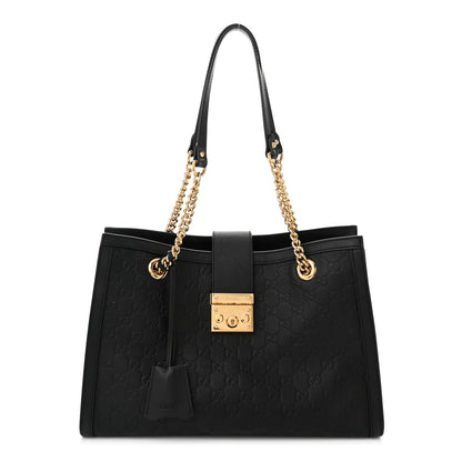 Gucci Guccissima Medium Padlock Tote Black 1 of 11