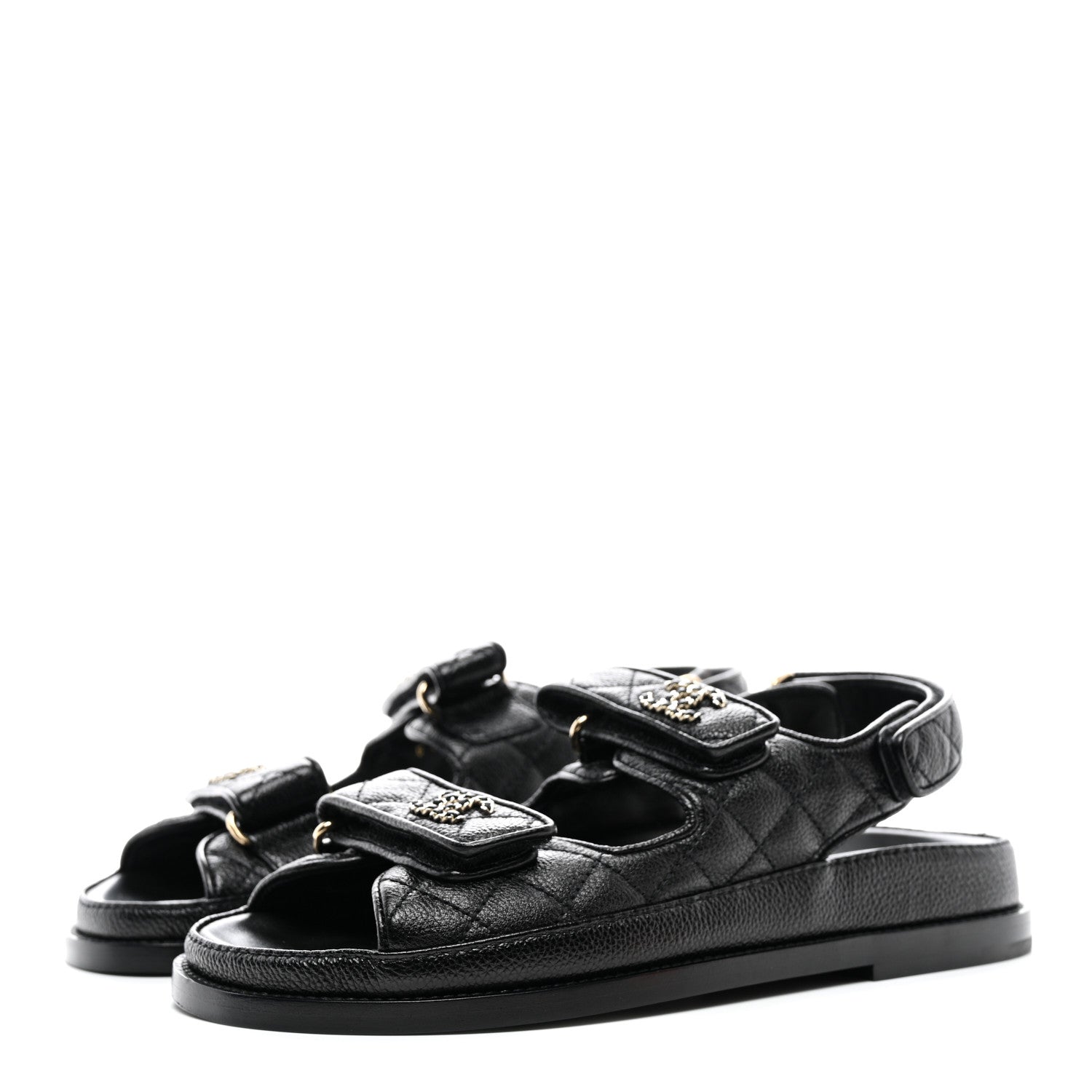 Chanel Grained Calfskin Velcro Dad Sandals 36.5 Black 3 of 9