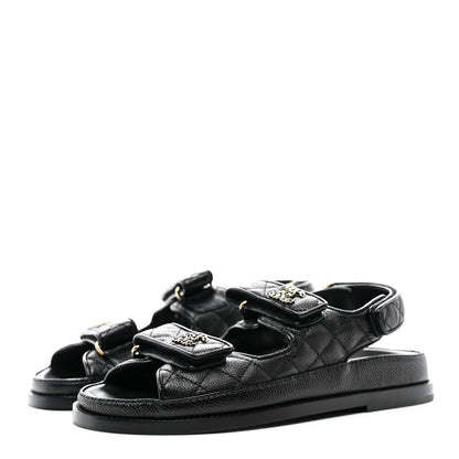 Chanel Grained Calfskin Velcro Dad Sandals 36.5 Black 3 of 9
