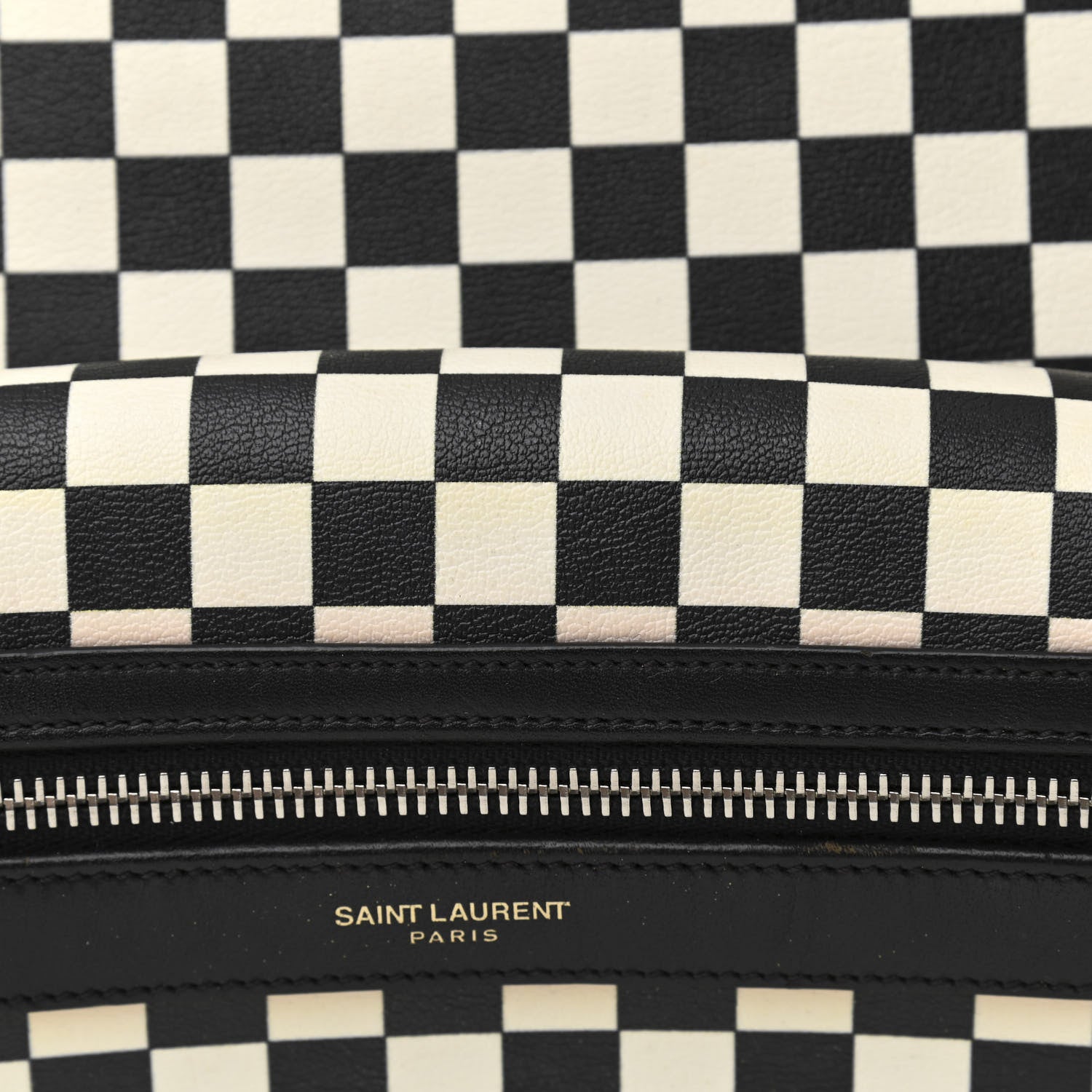 Saint Laurent Calfskin Checked Print Hunting Backpack Black White 10 of 11