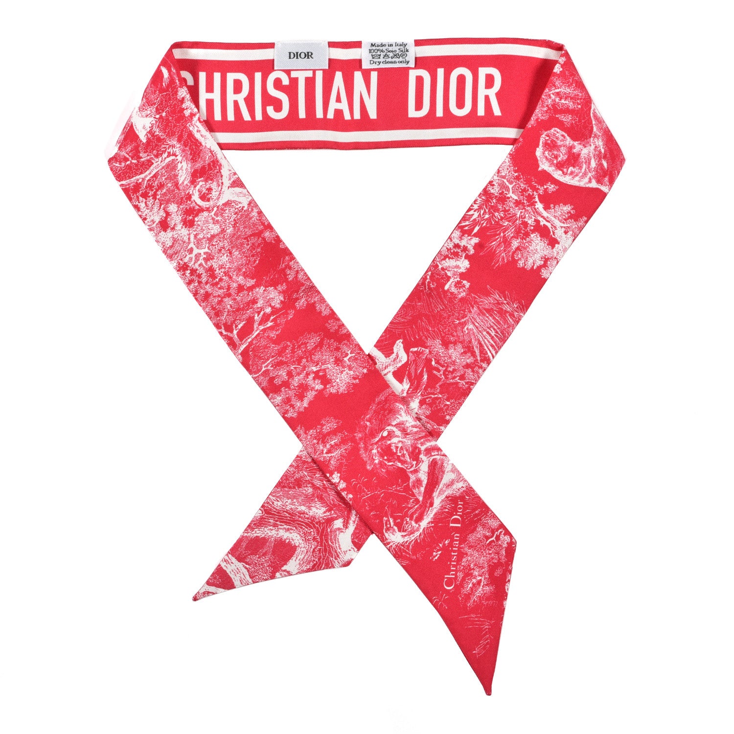 Christian Dior Silk Toile De Jouy Mitzah Scarf Ivory Red 1 of 3