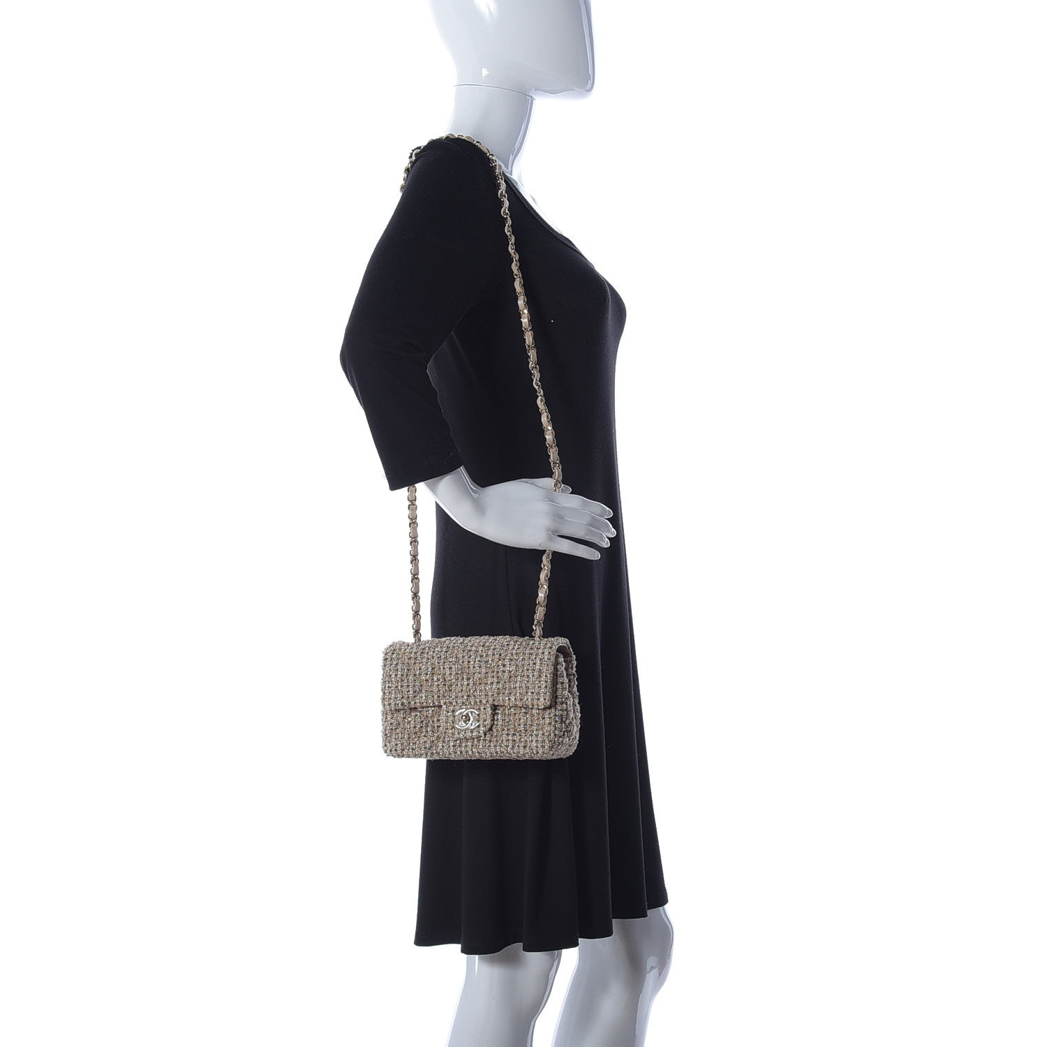 Chanel Tweed Quilted Mini Rectangular Flap Beige 2 of 9