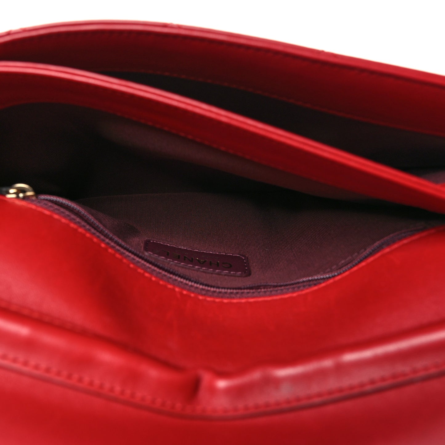 Lambskin Quilted Retro Label Clutch Red