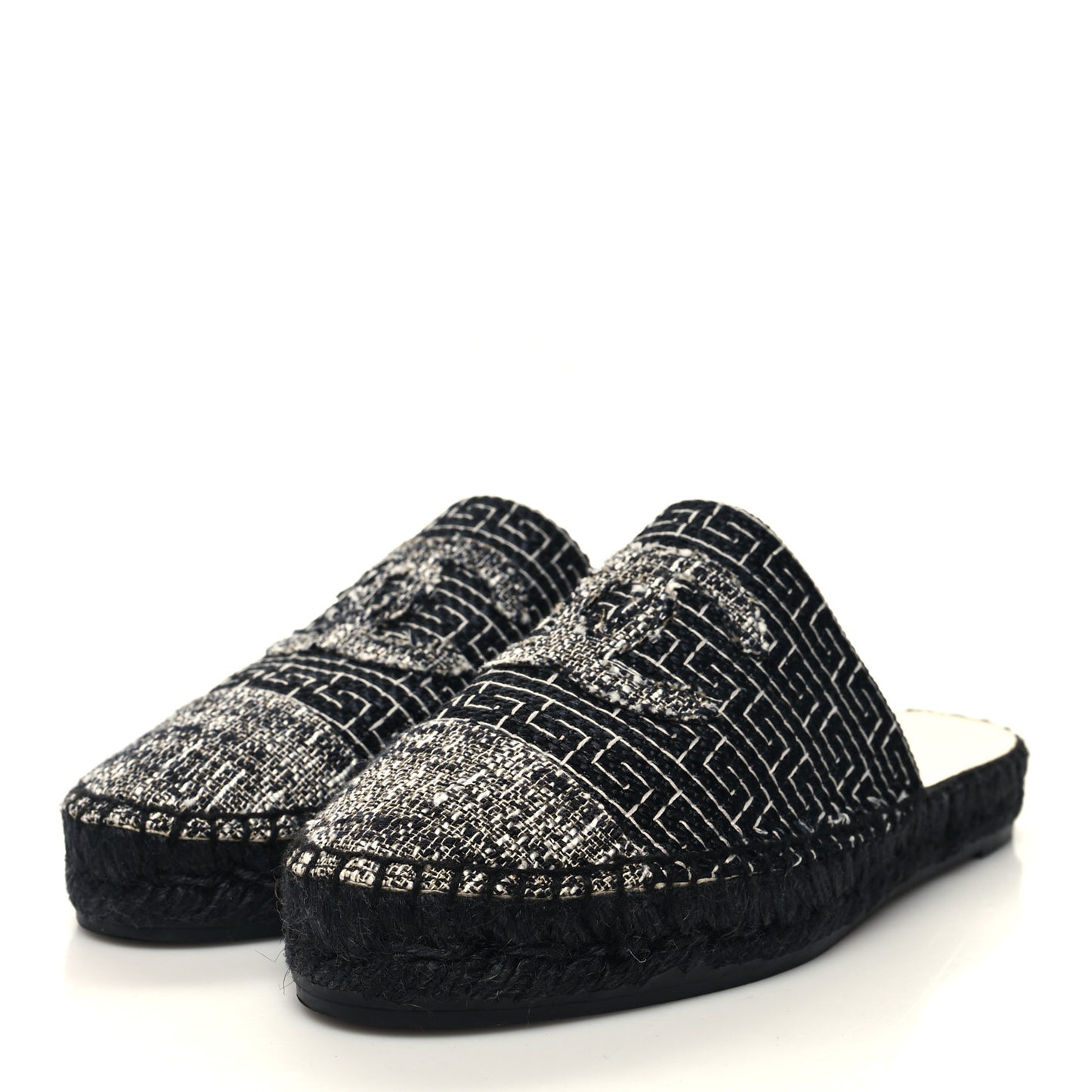 Tweed CC Slip On Espadrilles 37 Black Silver