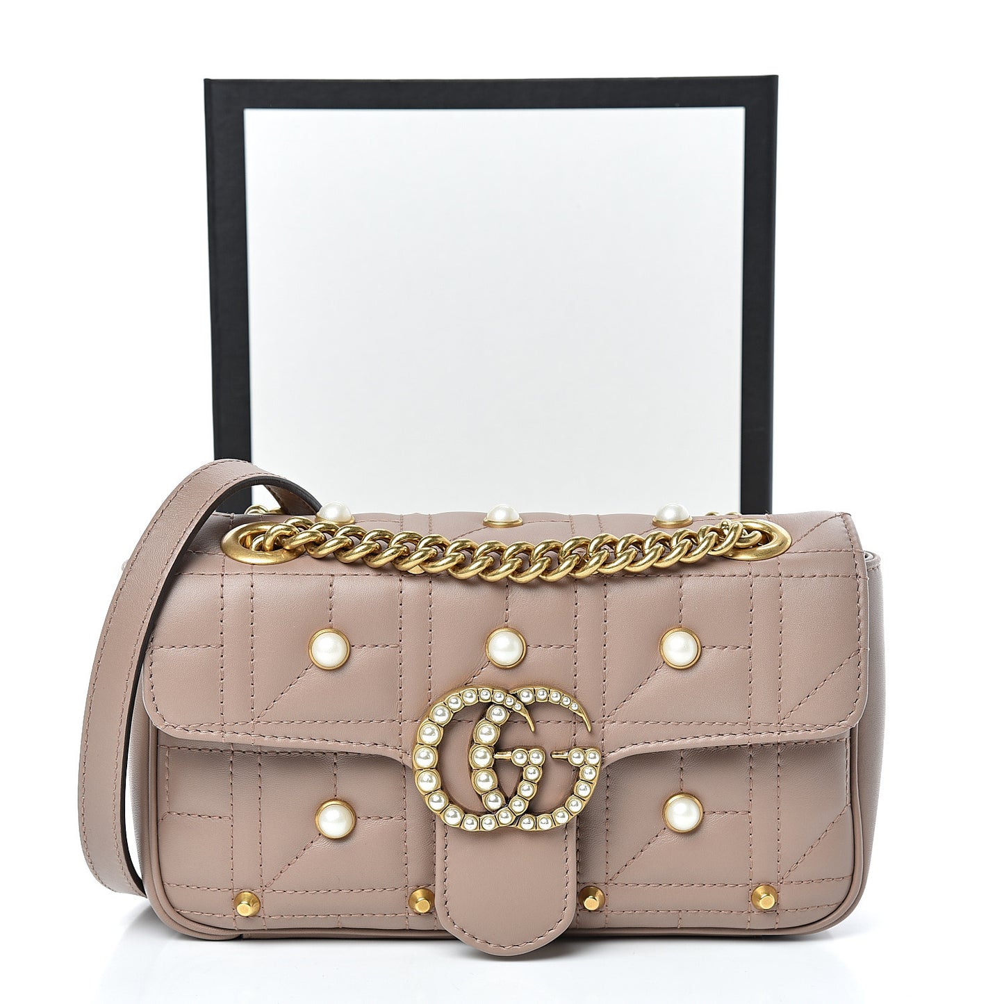 Calfskin Matelasse Studded Mini Pearly GG Marmont Shoulder Bag Porcelain Rose