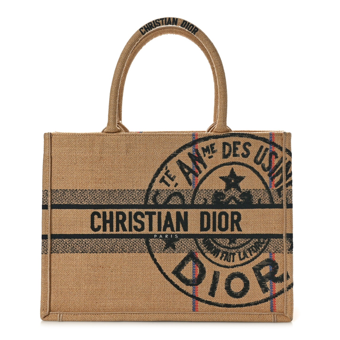 Canvas Jute Embroidered Medium Book Tote Black Beige