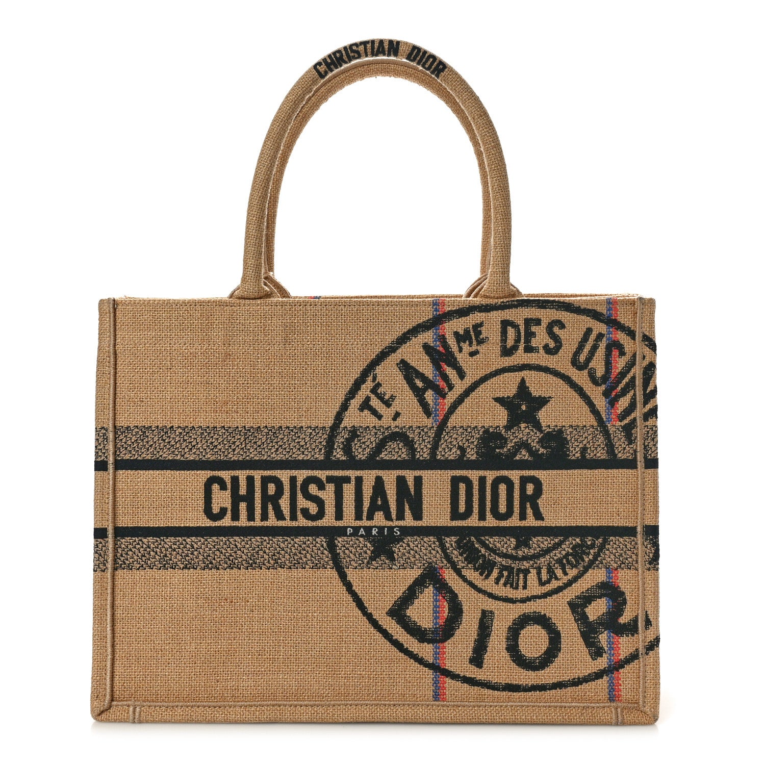 Christian Dior Canvas Jute Embroidered Medium Book Tote Black Beige 1 of 10