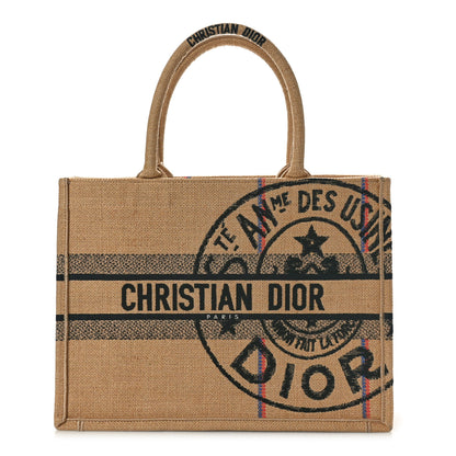 Christian Dior Canvas Jute Embroidered Medium Book Tote Black Beige 1 of 10