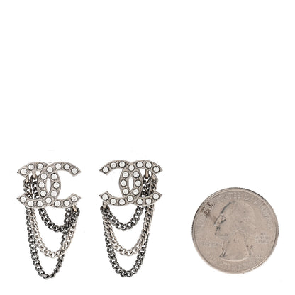 Chanel Crystal Chain CC Earrings Silver 2 of 4
