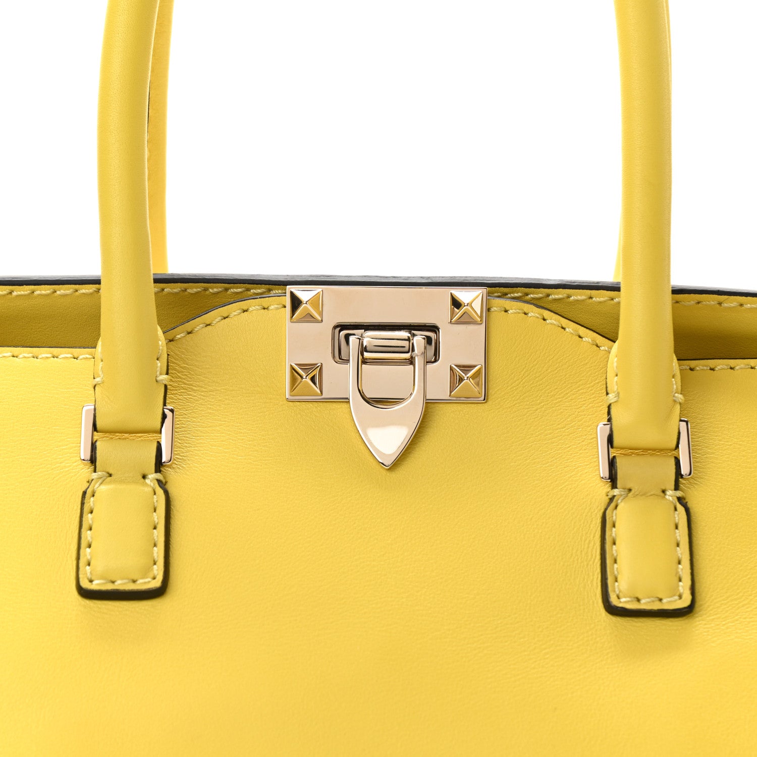 Valentino Garavani Vitello Rockstud Double Handle Tote Naples Yellow 7 of 9