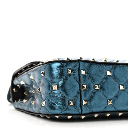 Valentino Garavani Metallic Wrinkled Lambskin Small Rockstud Spike Shoulder Bag Peacock 8 of 9