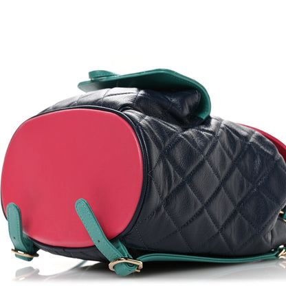 Chanel Goatskin Quilted Duma Drawstring Backpack Navy Turquoise Pink 10 of 10