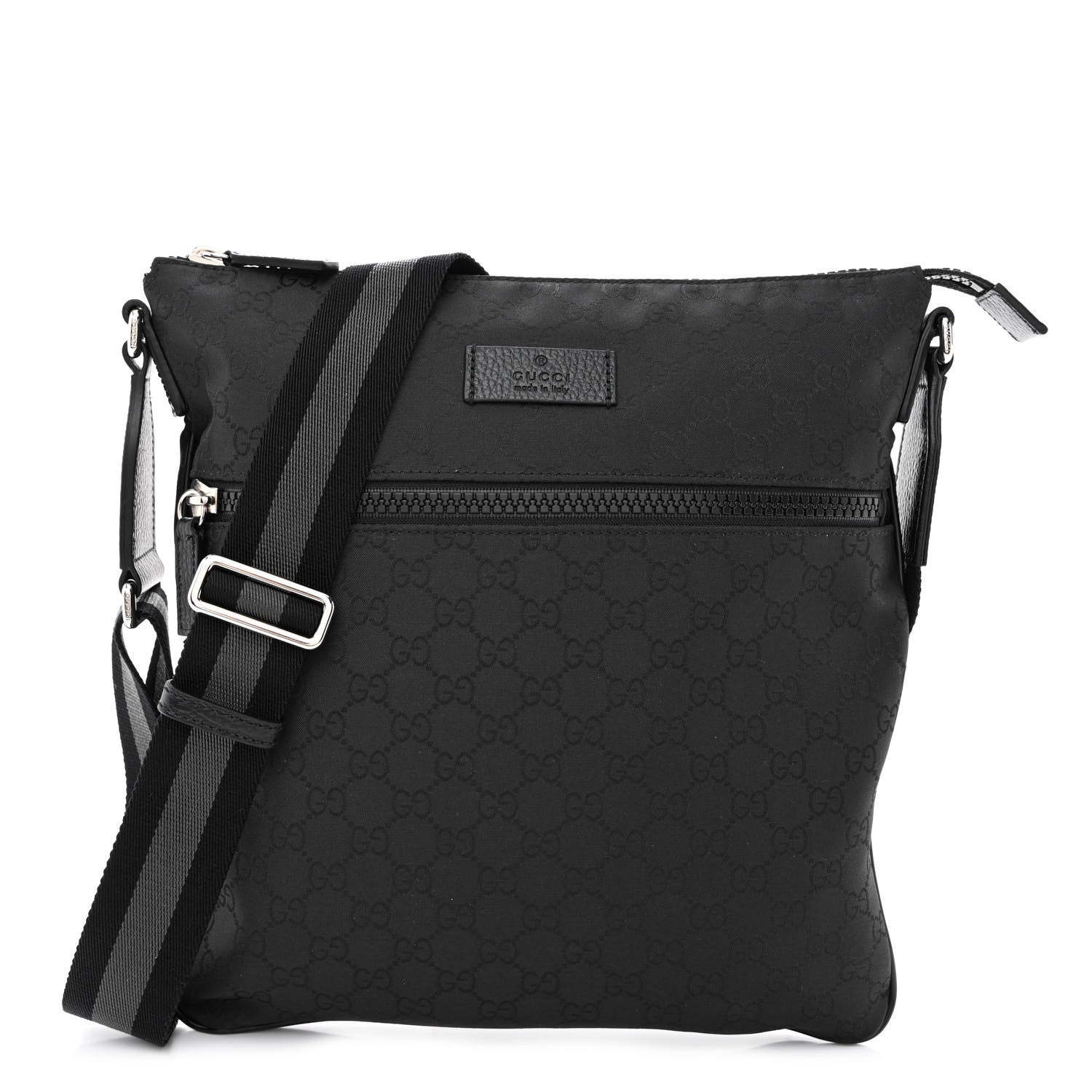 Gucci Nylon Monogram Medium Flat Messenger Bag Black 1 of 12