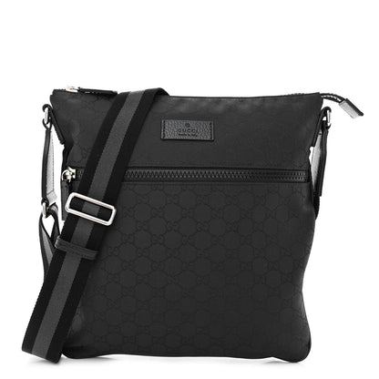 Gucci Nylon Monogram Medium Flat Messenger Bag Black 1 of 12