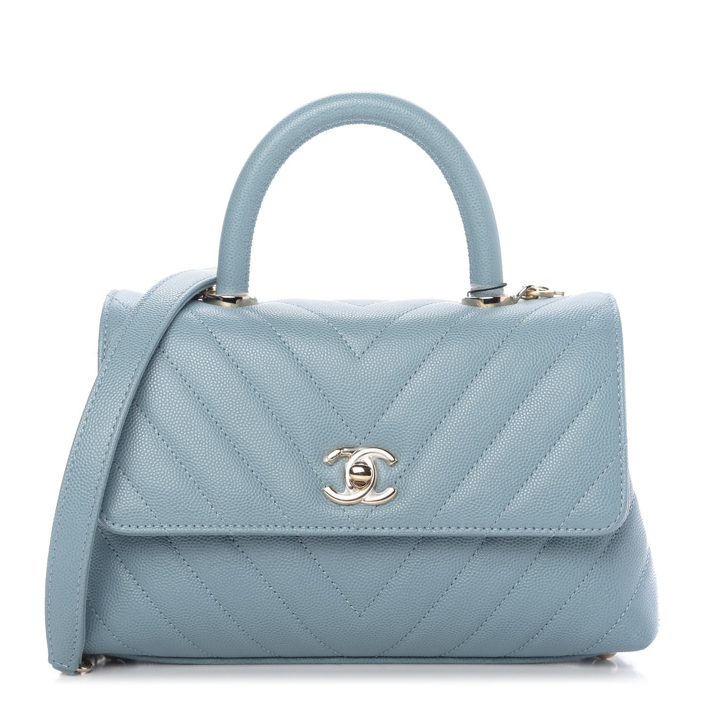 Caviar Chevron Quilted Mini Coco Handle Flap Sky Blue