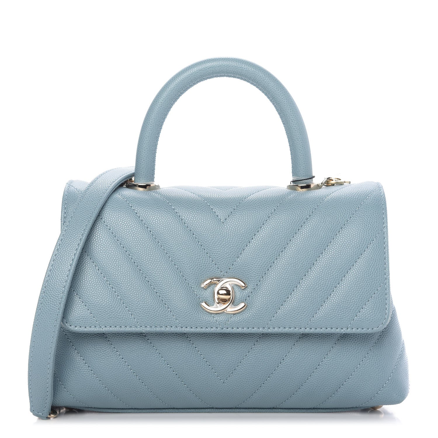 Chanel Caviar Chevron Quilted Mini Coco Handle Flap Sky Blue 1 of 11