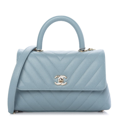 Chanel Caviar Chevron Quilted Mini Coco Handle Flap Sky Blue 1 of 11