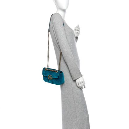Gucci Velvet Matelasse Mini GG Marmont Shoulder Bag Pavone Cyan 2 of 10
