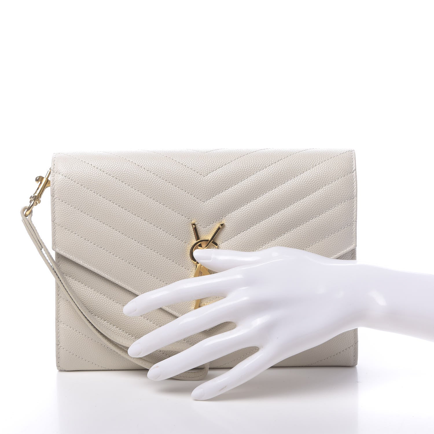 Saint Laurent Grain De Poudre Matelasse Chevron Monogram Envelope Clutch Blanc Vintage 2 of 11