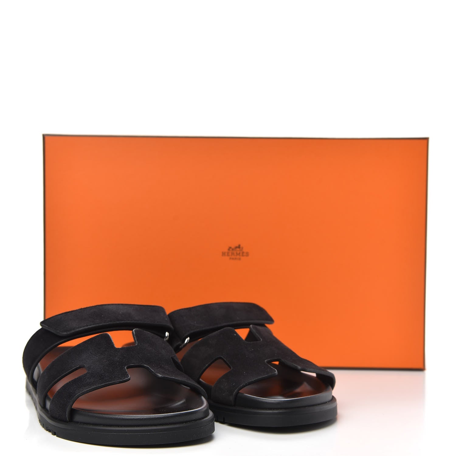 Hermes Suede Goatskin Womens Chypre Sandals 39 Black 9 of 9